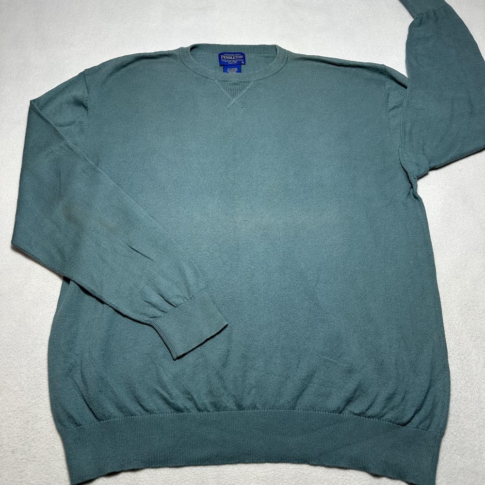 Pendleton Sweater Mens 2XL Green Cotton Cashmere Crewneck Knit Pullover Casual